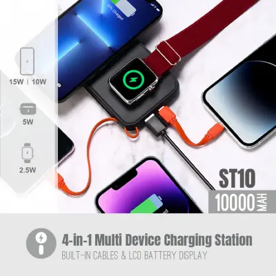 ESTACIÓN DE BATERÍA EXTERN MAGNÉTICA 4-EN-1 ST10 DE 1000MAH CON CABLE INTEGRADO ARGPB1164